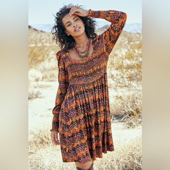 Peruvian Connection Kaffe Fassett Multi Color Babydoll Dress With Pockets M - Picture 1 of 8